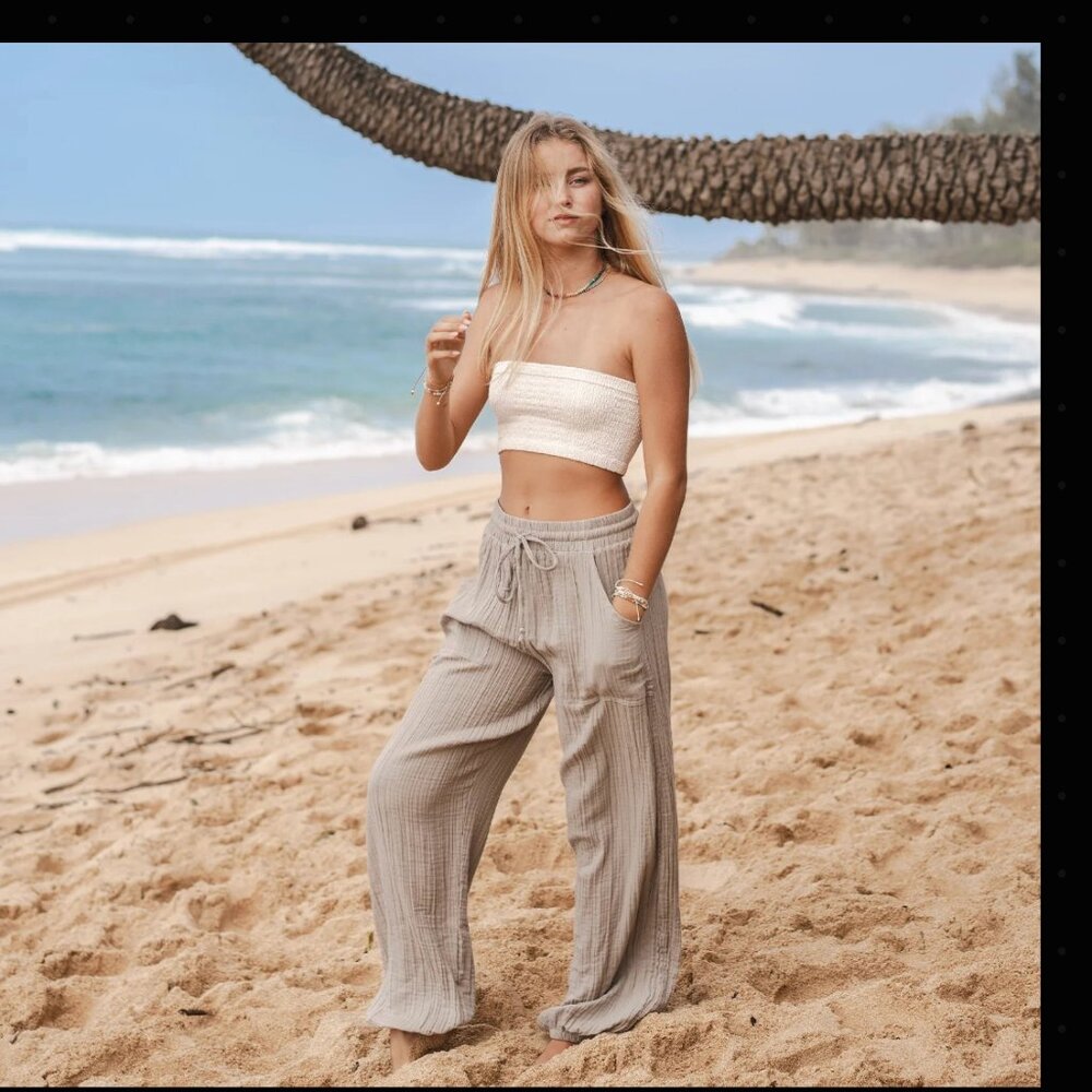 Cream Wide Leg Pants with Relaxed Fit
